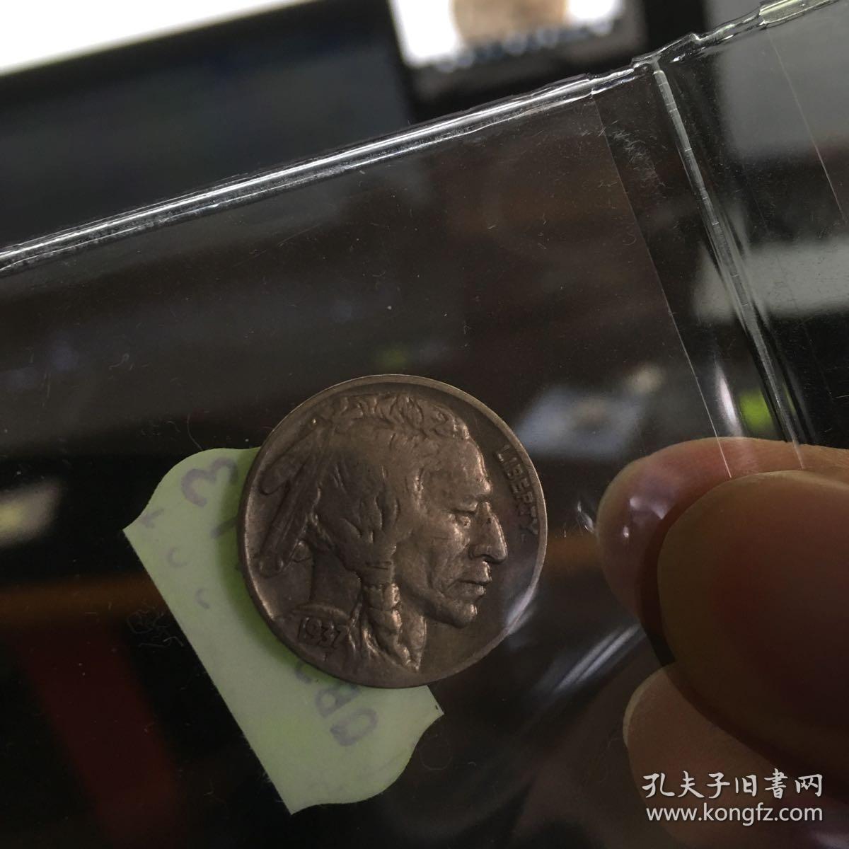 美国印地安人头像/野牛镍币1937年费城铸币局铸造轻微流通币