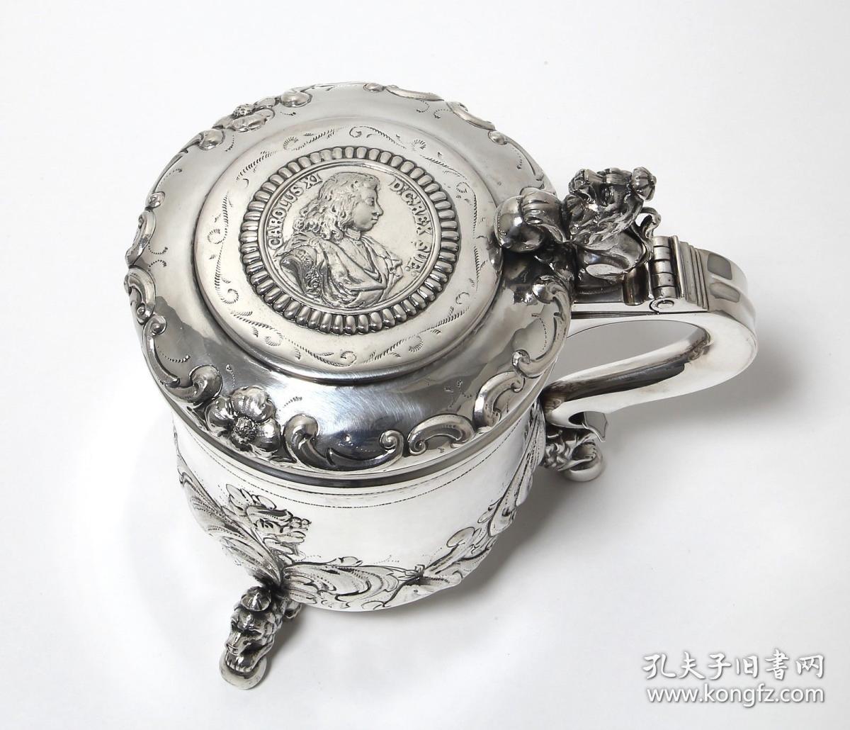 瑞典20世纪830纯银古董巴洛克风格带盖杯尺寸:高14.