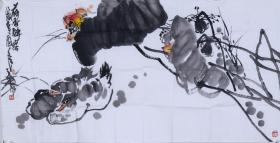 中国最具升值潜力画家之一、中国徐悲鸿画院国画院副院长 孟康  水墨画作品《荷香醉客》一幅（纸本托片，约8平尺） HXTX100529