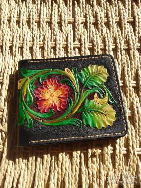 皮雕短夹(卷草图案)