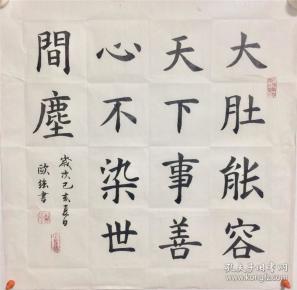 手写书法作品 大肚能容天下事 善心不染世间尘 楷书50 50cm