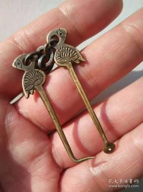 清代刻铜仿生鸟型双面工品好掏耳勺一对采耳文化收藏铜工具挖耳勺