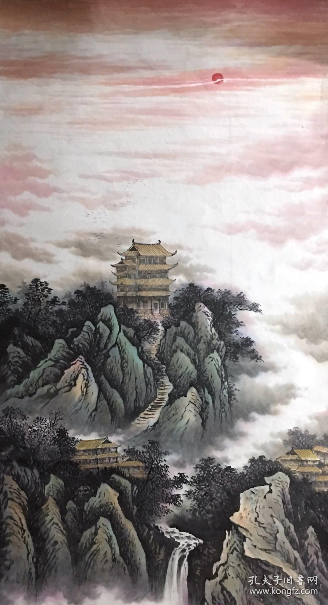 名人字画手绘著名青年画家邓志锋四大名楼画芯约138x68厘米x4幅