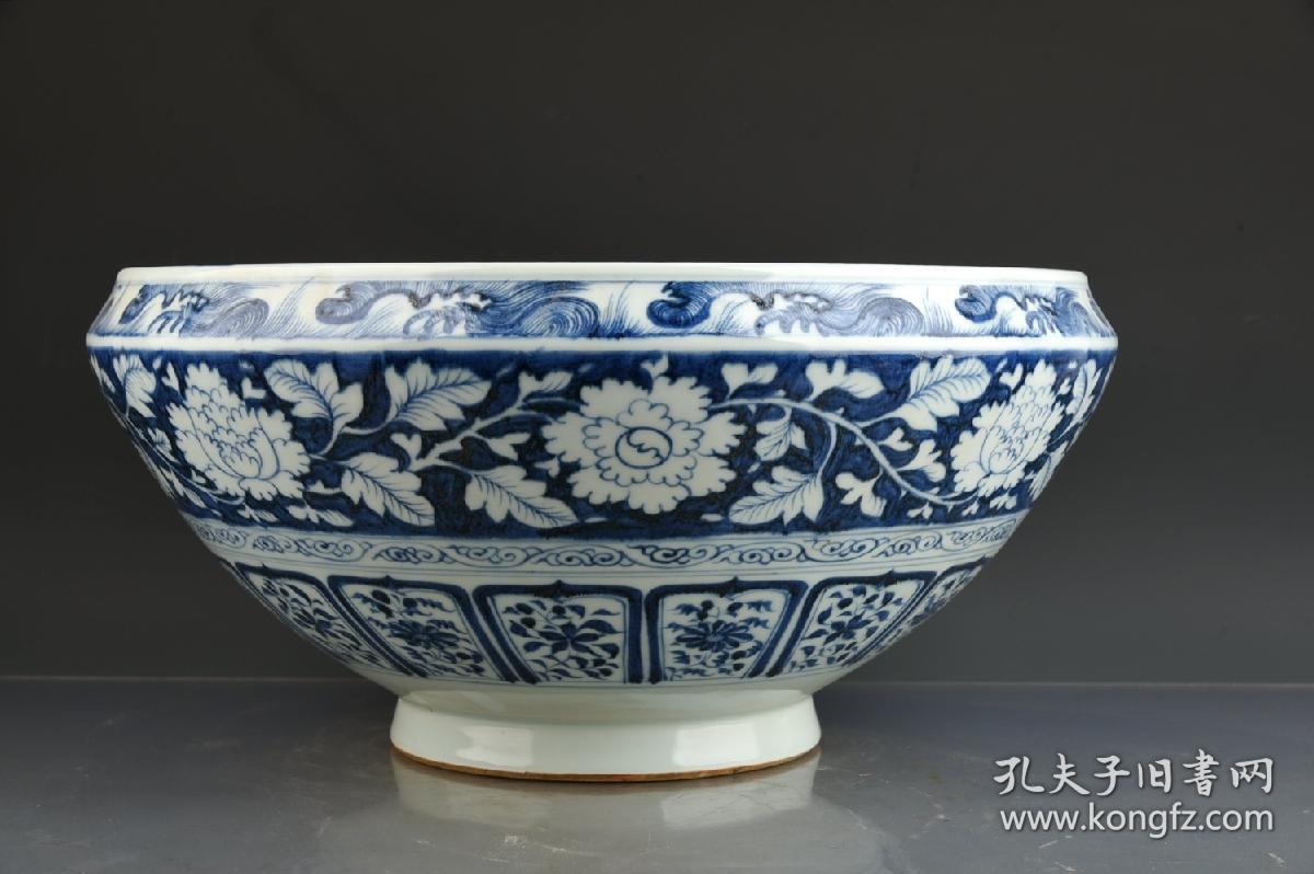 元青花缠枝花凤穿花纹卷口钵盆