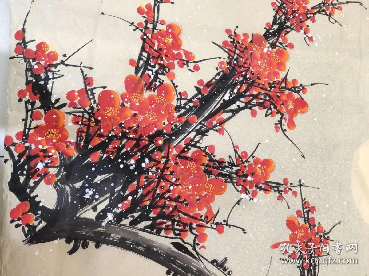 国画墙角数枝梅王全兴96x180cm提供画家与作品合影照片