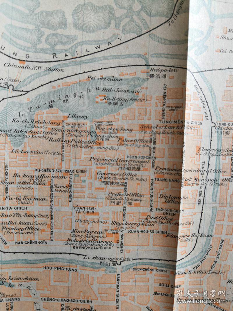 少见清末美品济南府老地图中英双语详细标注了知府衙门大英领事府绘制