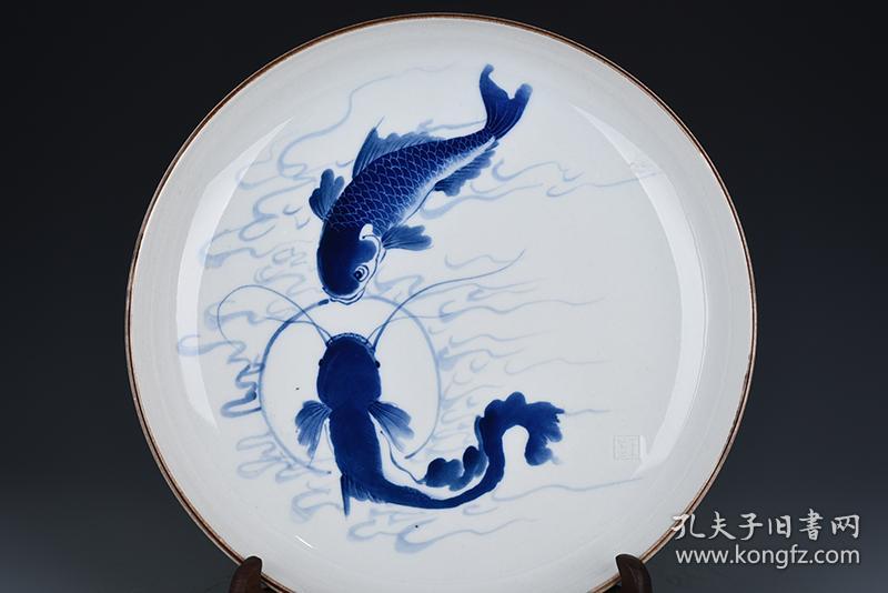 民国竹溪道人王步青花鱼盘 孔夫子旧书网