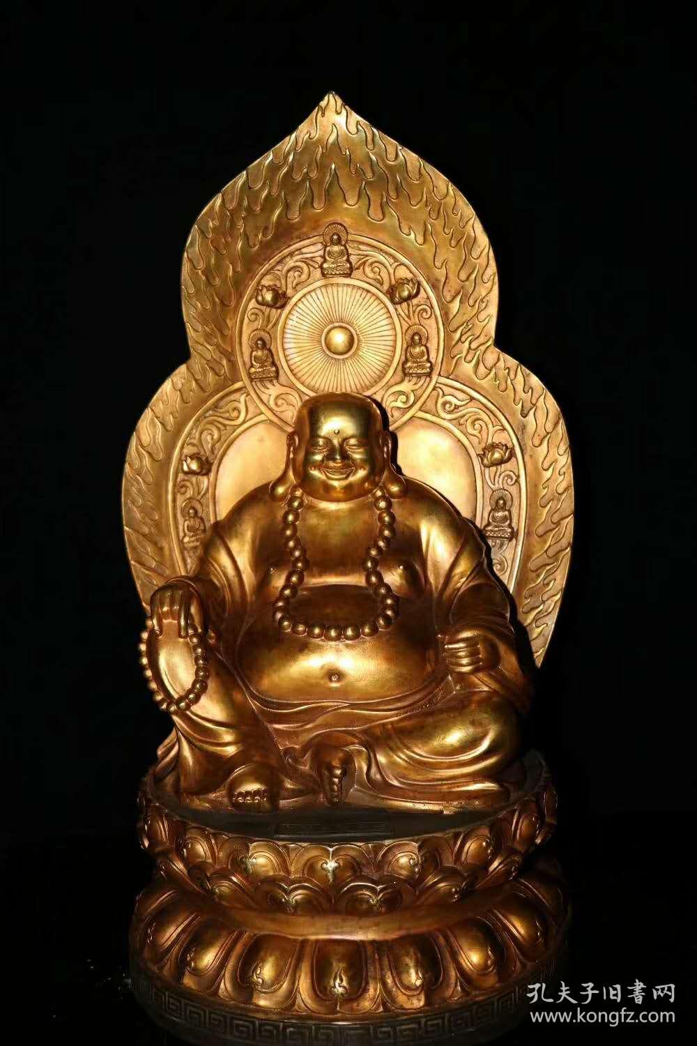 旧藏黄铜鎏金佛像背光大肚弥勒佛一尊高57厘米长30厘米宽29厘米重约15