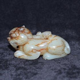 古董古玉和田玉沁色貔貅手把件玉器收藏