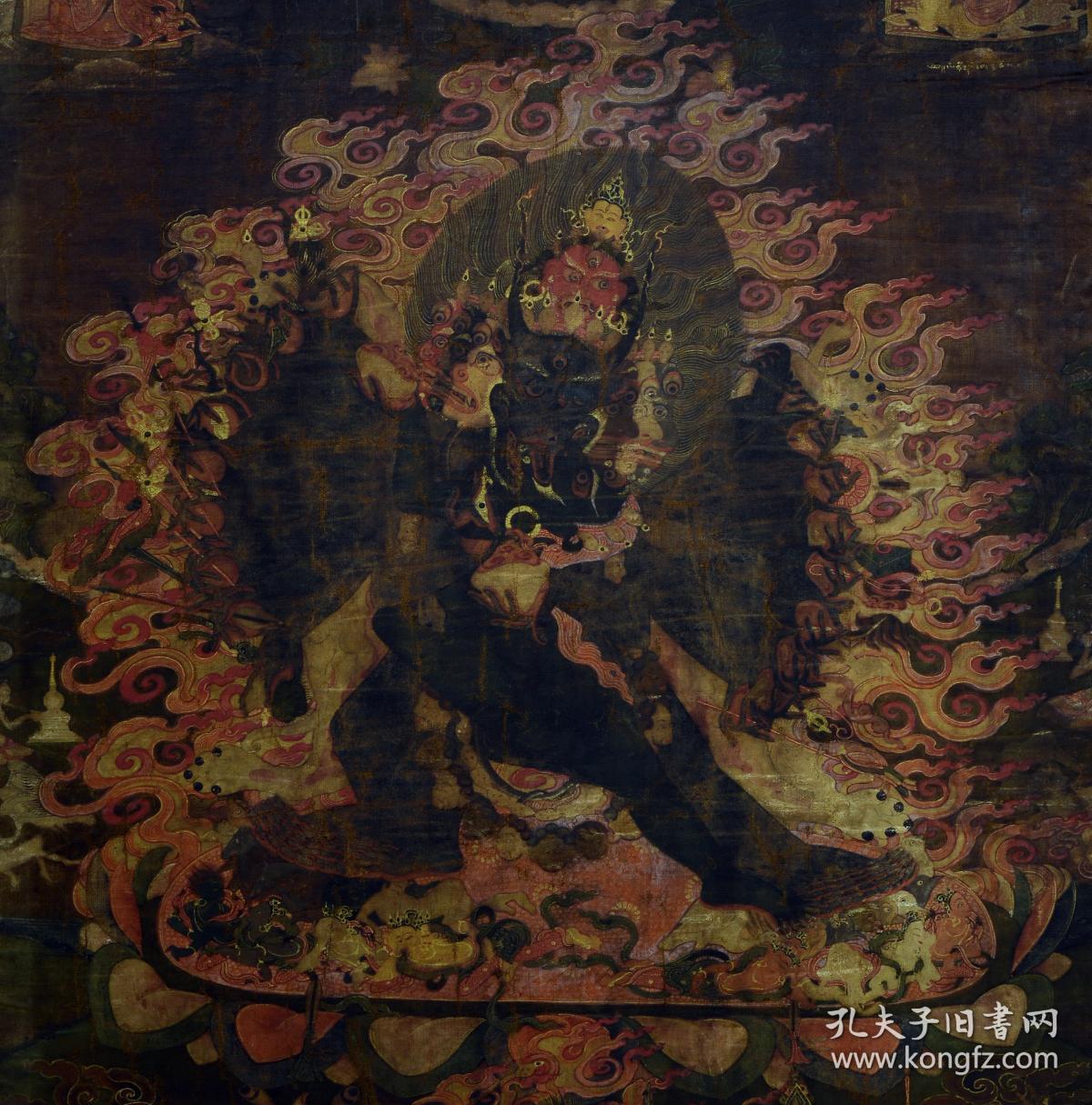 罕见精品宫廷级别明代晚期西藏老唐卡大威德金刚抱明妃密宗
