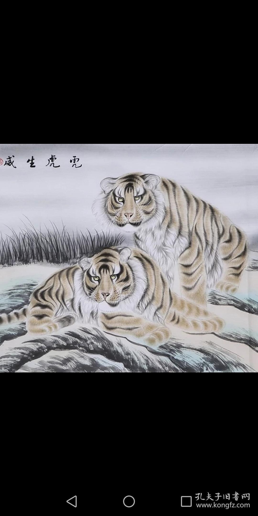 冯大中工笔虎国画双虎图