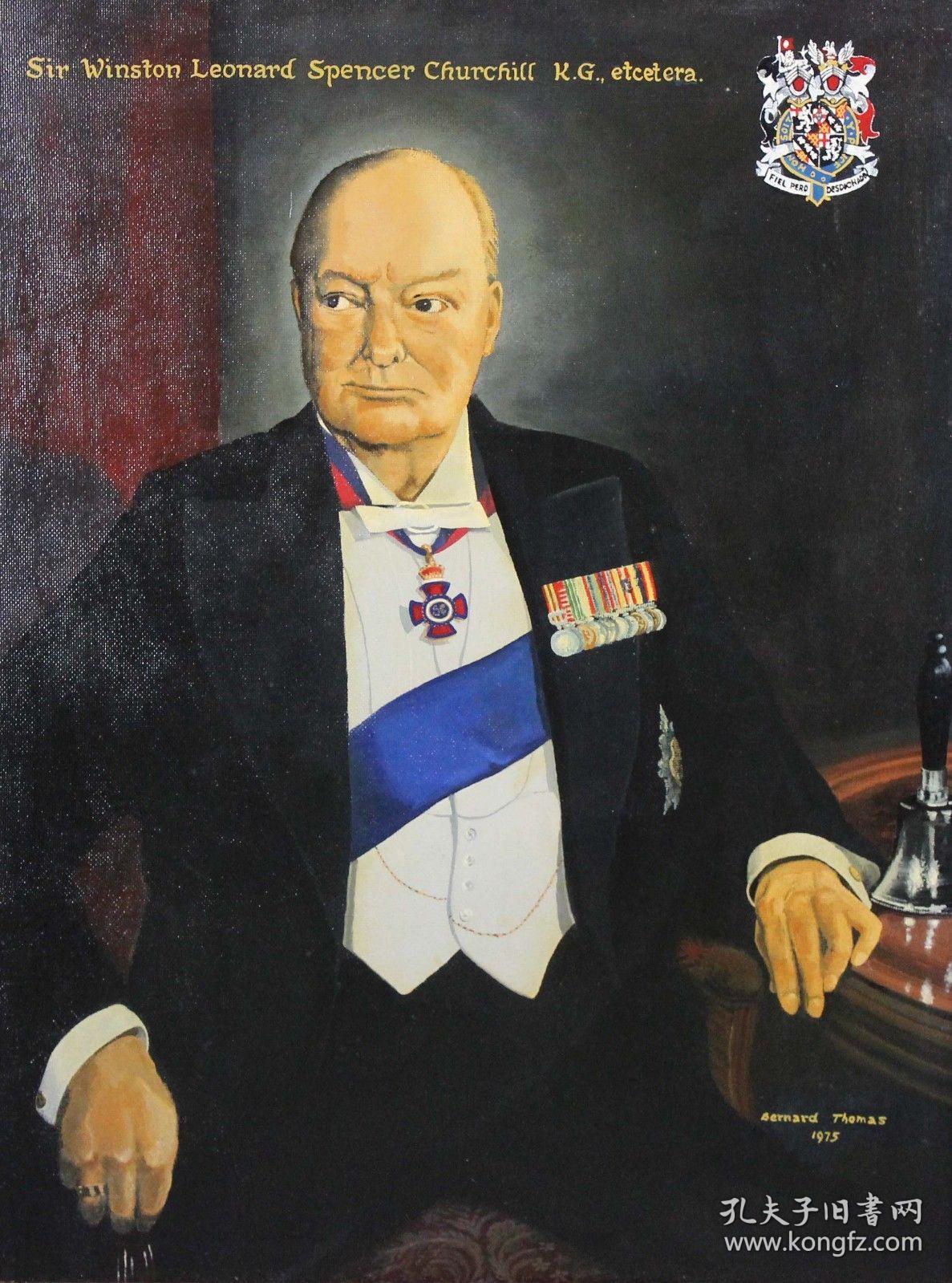 伦纳德.丘吉尔",并画有家族徽章,右下角签署作者及日期.