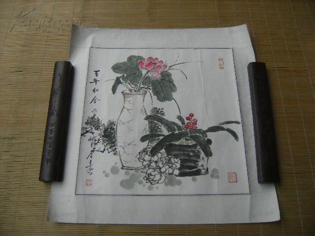 名家李春2张画-鸡虫图和花卉38x38厘米_拍品信息_网上拍卖_价格_图片