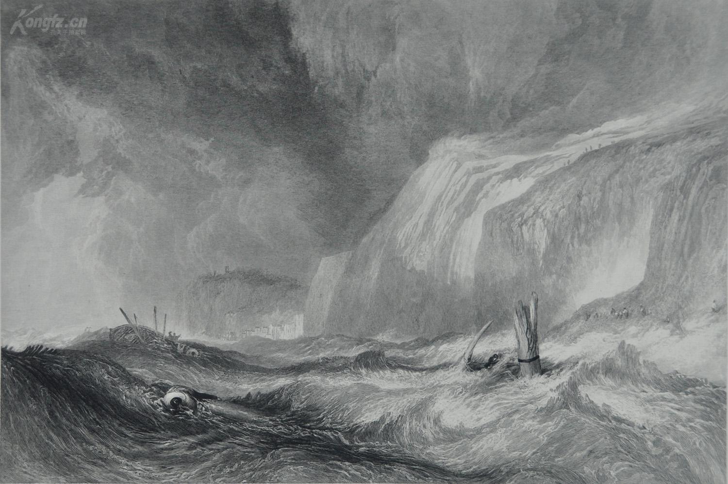 1879年威廉·特纳《黑斯廷斯沉船》雕刻版画(36×26厘米)