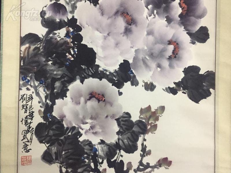 国家一级美术师刘智怀墨牡丹100cmx50cm保真名家书画书法美术