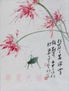 著名画家、鉴定家、批评家 许宏泉作 丙申年（2016）《百草园四季》之《秋声漾》花卉虫鸟设色一幅 纸本托片（约2平尺，钤印“许”、“听雪斋”） HXTX103789