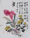 著名画家、鉴定家、批评家 许宏泉作 丙申年（2016）《百草园四季》之《秋声漾》花卉虫鸟设色一幅 纸本托片（约2平尺，钤印“宏泉”） HXTX103776