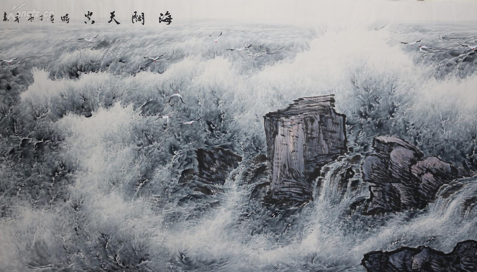 著名画家胡老师纯手绘小八尺大海,百分百纯手绘