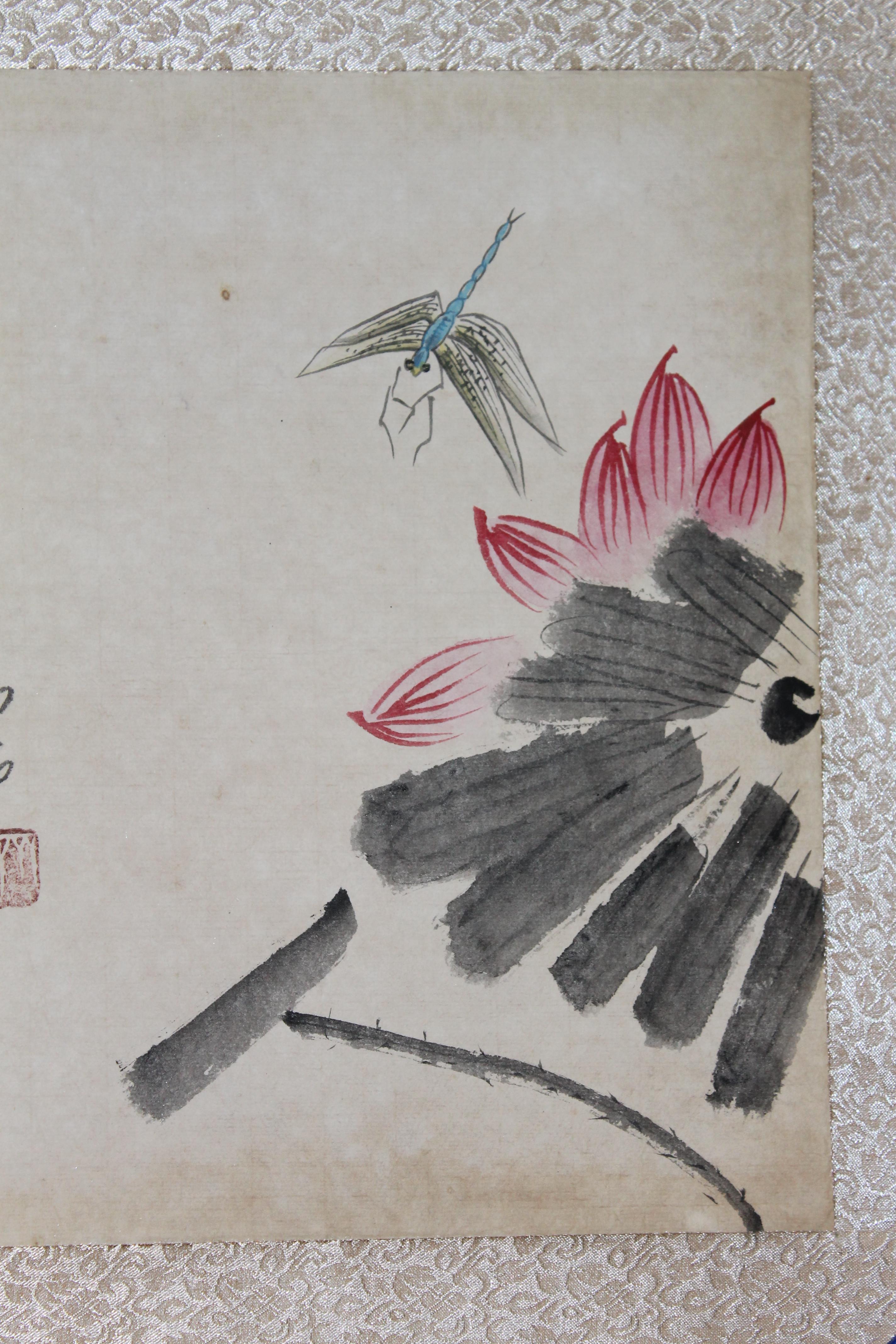 纯手绘 近现代中国绘画大师【齐白石】镜心 蜻蜓荷花图