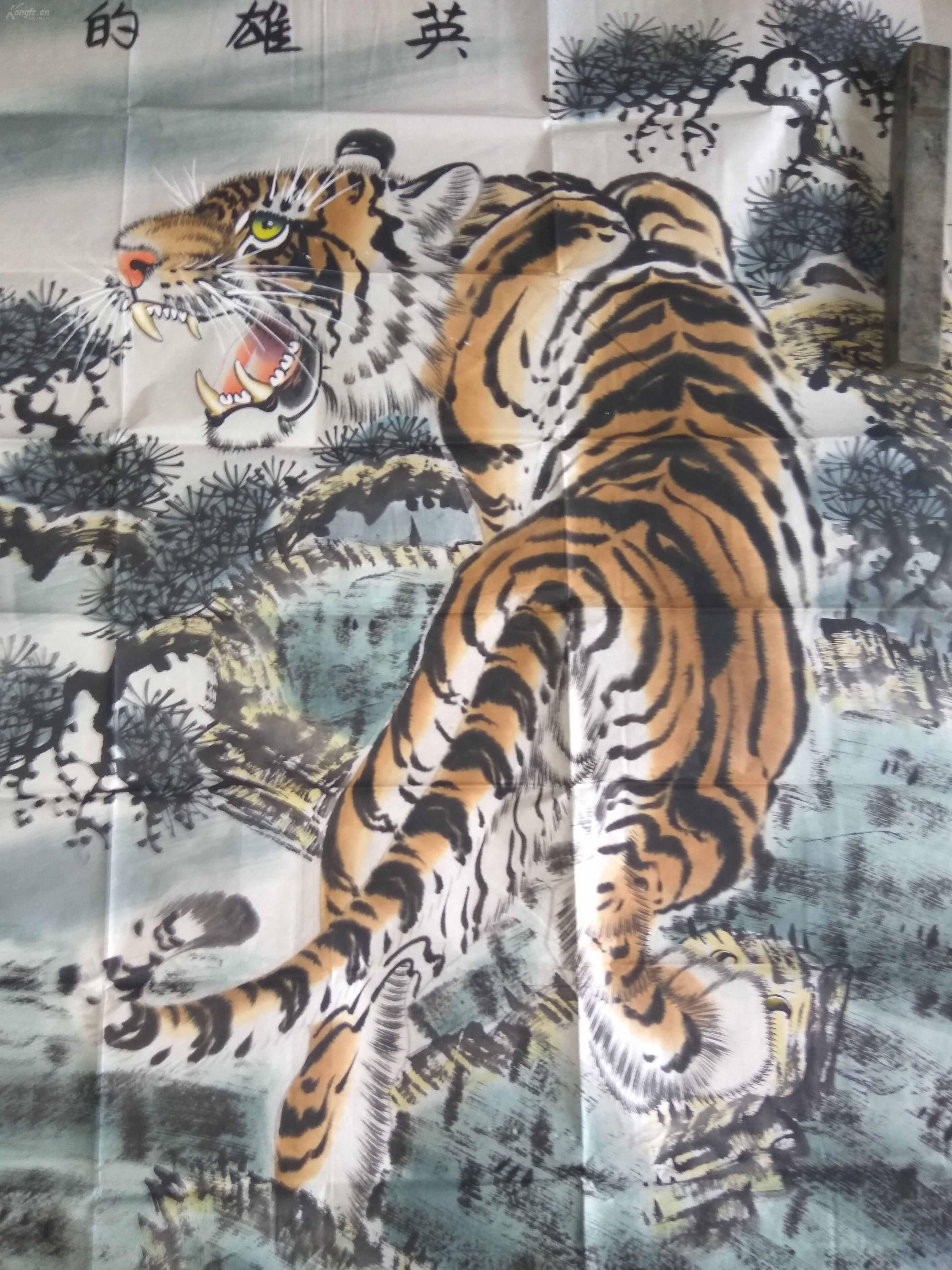 陕西画虎名家石川精品手绘八尺整张群虎图《英雄的团队》,适合公司