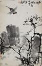 知名画家 房世均(b.1943)  1980年写意山水画作品《秋池细雨图》一幅（纸本托片；约2.7平尺；钤印：房、世均画 ）HXTX110063