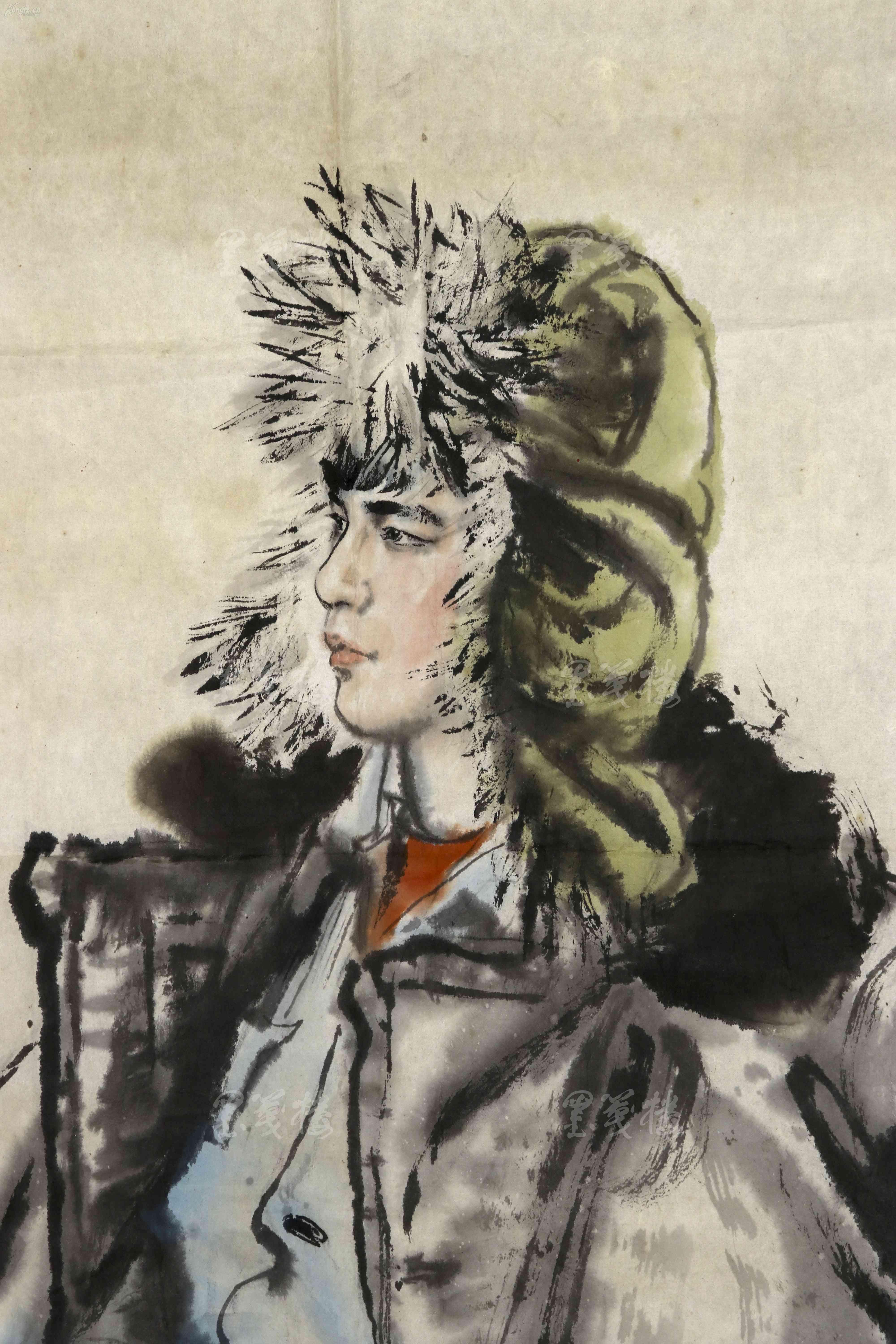 江寒汀应野平等名家弟子著名国画家严国基1979年写意人物作品一幅纸本