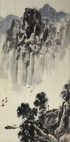 著名画家、原齐鲁书画研究院院长 张彦青 2003年水墨山水画《嘉陵江畔》一幅（纸本立轴，画心约2.6平尺，钤印：张彦青）HXTX118013