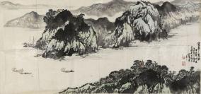 上海老画家 游肇基 1981年写意山水《富春春意浓》一幅（纸本托片，画心约3.7平尺，钤印：勤学、肇基）HXTX117960