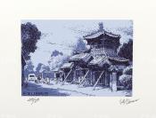 著名版画家、北京藏书票研究会会长 张扬 2012年亲笔签名 北京风情系列藏书票《牛街清真寺望月楼》一幅（ 所售编号：101-120，版号随机，限量500版，作品得自于艺术家本人！）HXTX109076