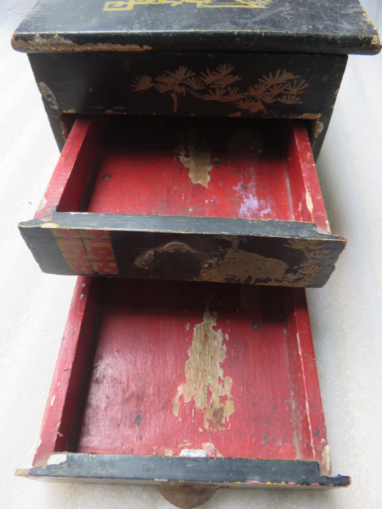 70年代木制画花梳妆盒1个19051645