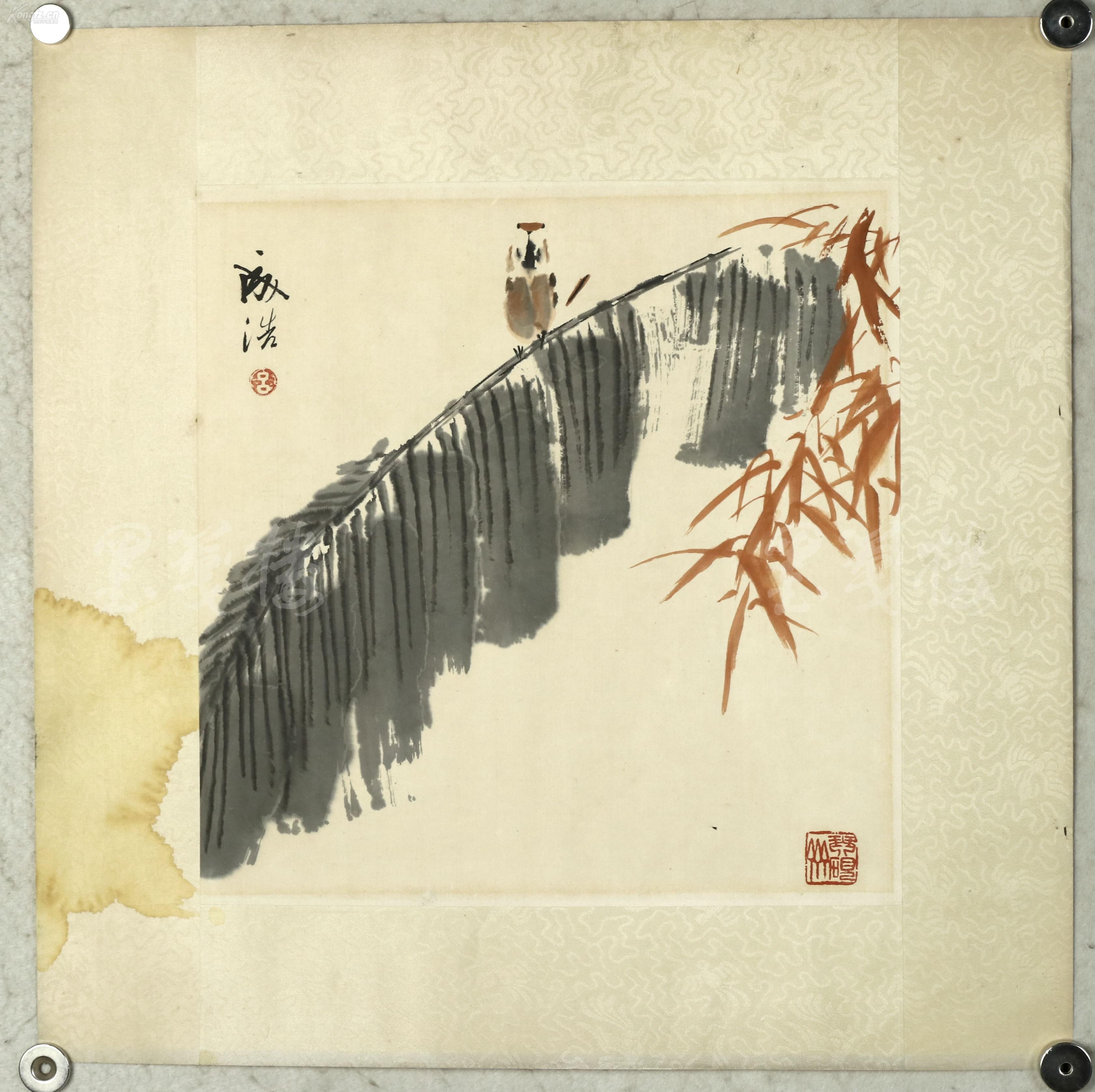 汪慎生入室弟子,著名书画家 吕成浩 写意画"蕉叶麻雀图"一幅(纸本镜心