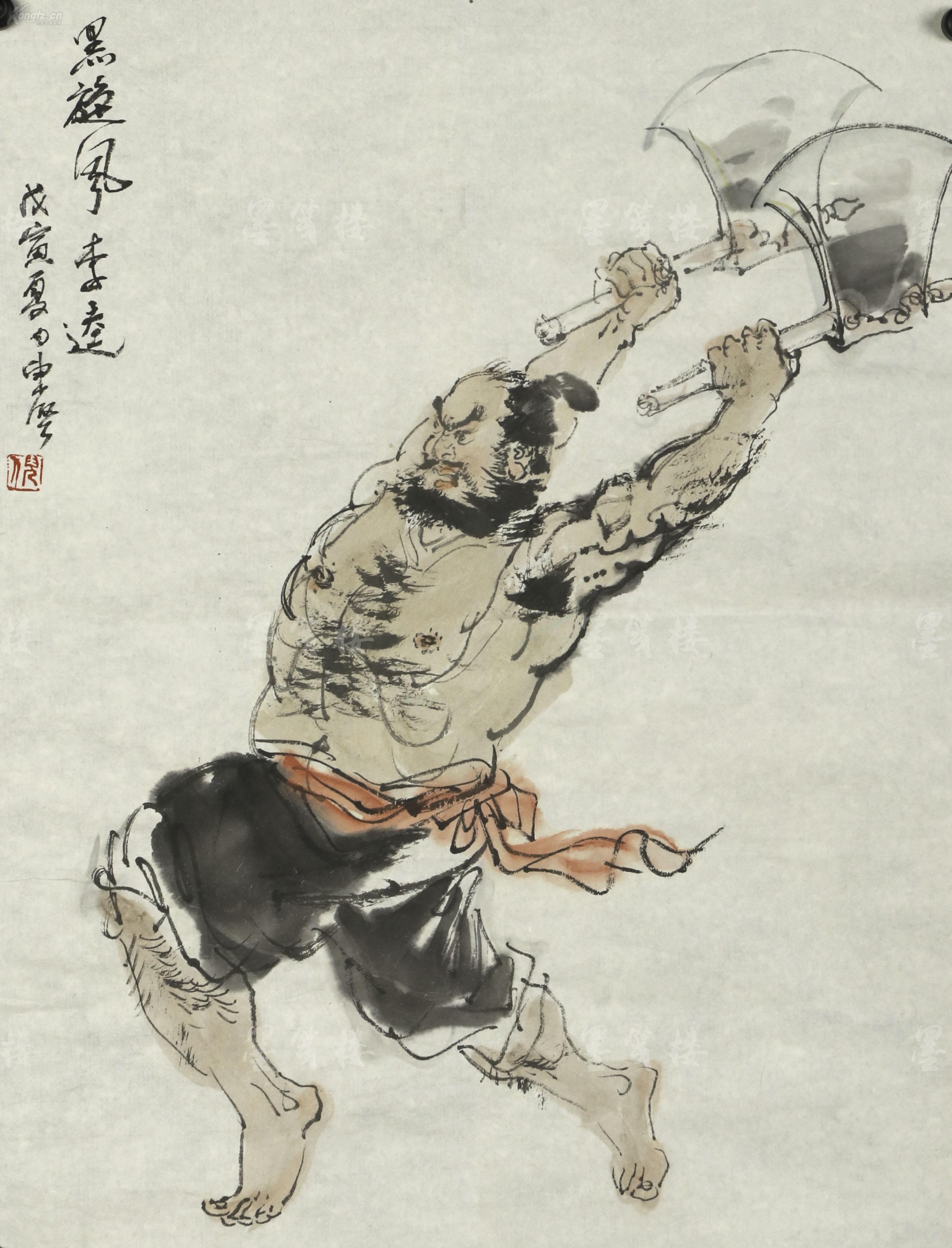 倪东坚 戊寅年写意人物《黑旋风李逵》一幅(纸本软片,画心约1