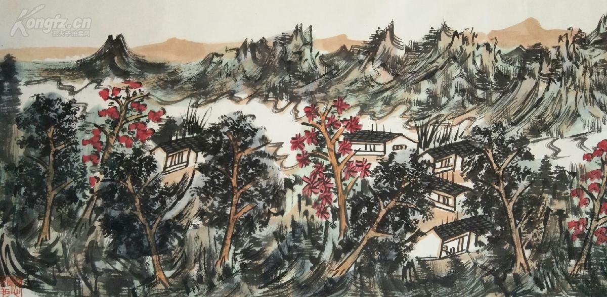 中国美术家协会会员,西安美术学院副教授晁海山水画:祥云伴秋江(保真)