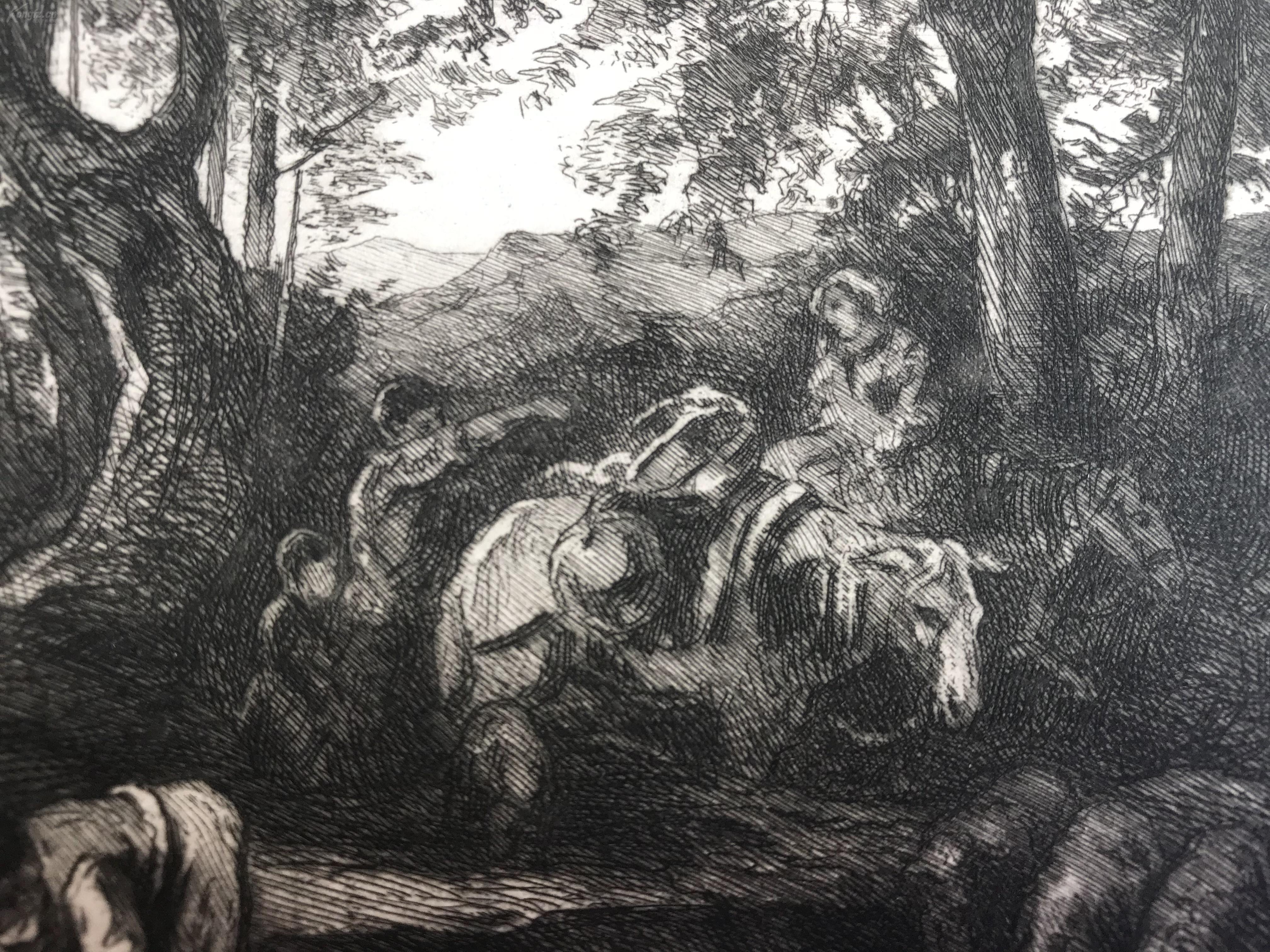19世纪晚期蚀刻铜版画 《哲学家的小树林》—意大利巴洛克画家
