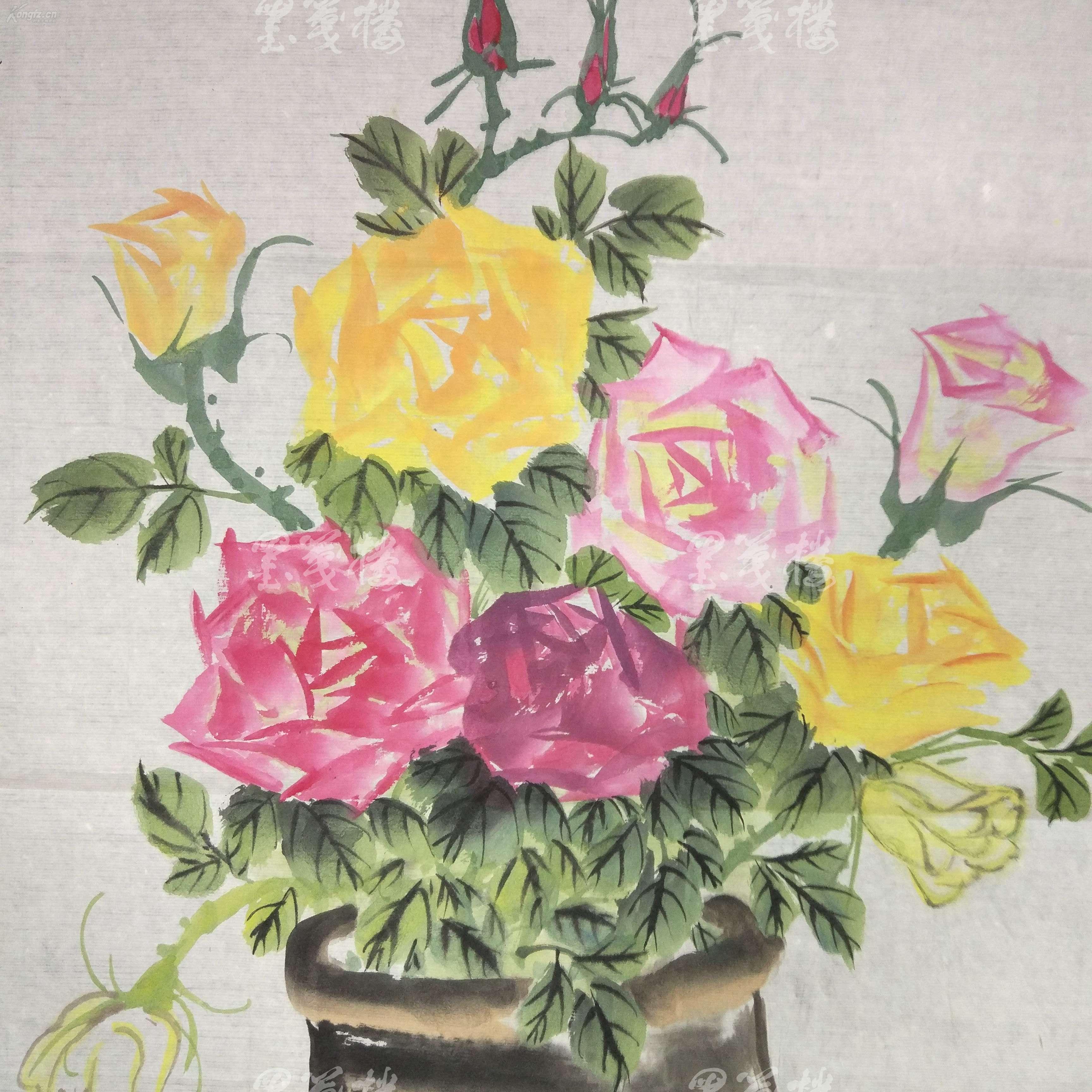 上海著名画家,江寒汀及顾振乐弟子 李清尧戊寅年(1998