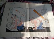 著名漫画家；苗地 彩色漫画原稿一幅（27cm*39cm）《讽刺与幽默》已刊发 店家保真
