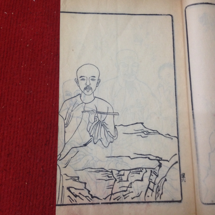 清代著名版画名著,精刻大开本《东轩吟社画像》原装1厚册全,版刻精到