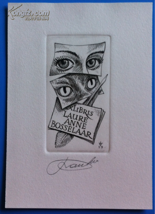 藏书票比利时酸刻铜版画船上的男子与裸女