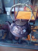 日本大铁壶铜把手铜盖图案喜上梅梢