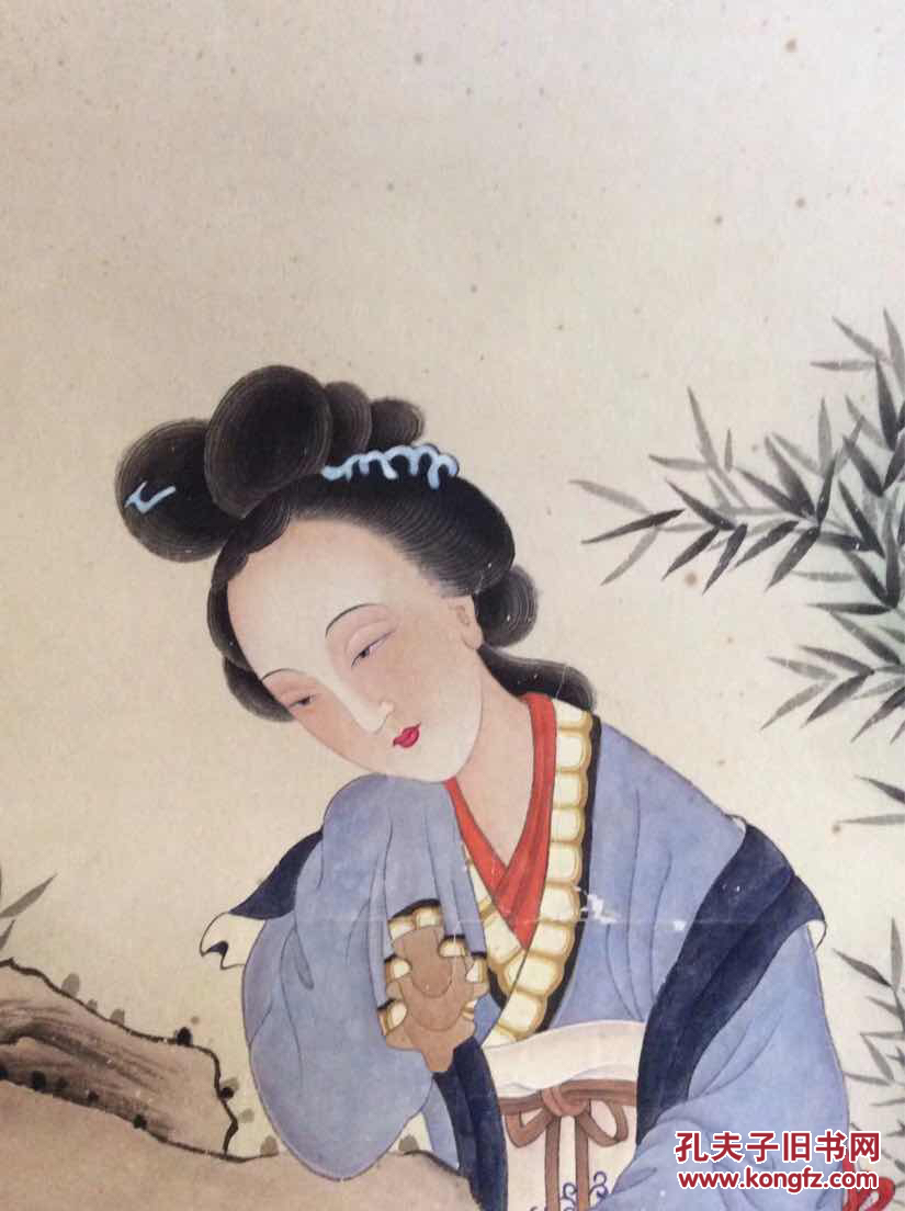三平尺,确保手绘老画,精微生动,人物丰美,有清人费丹旭改琦之风