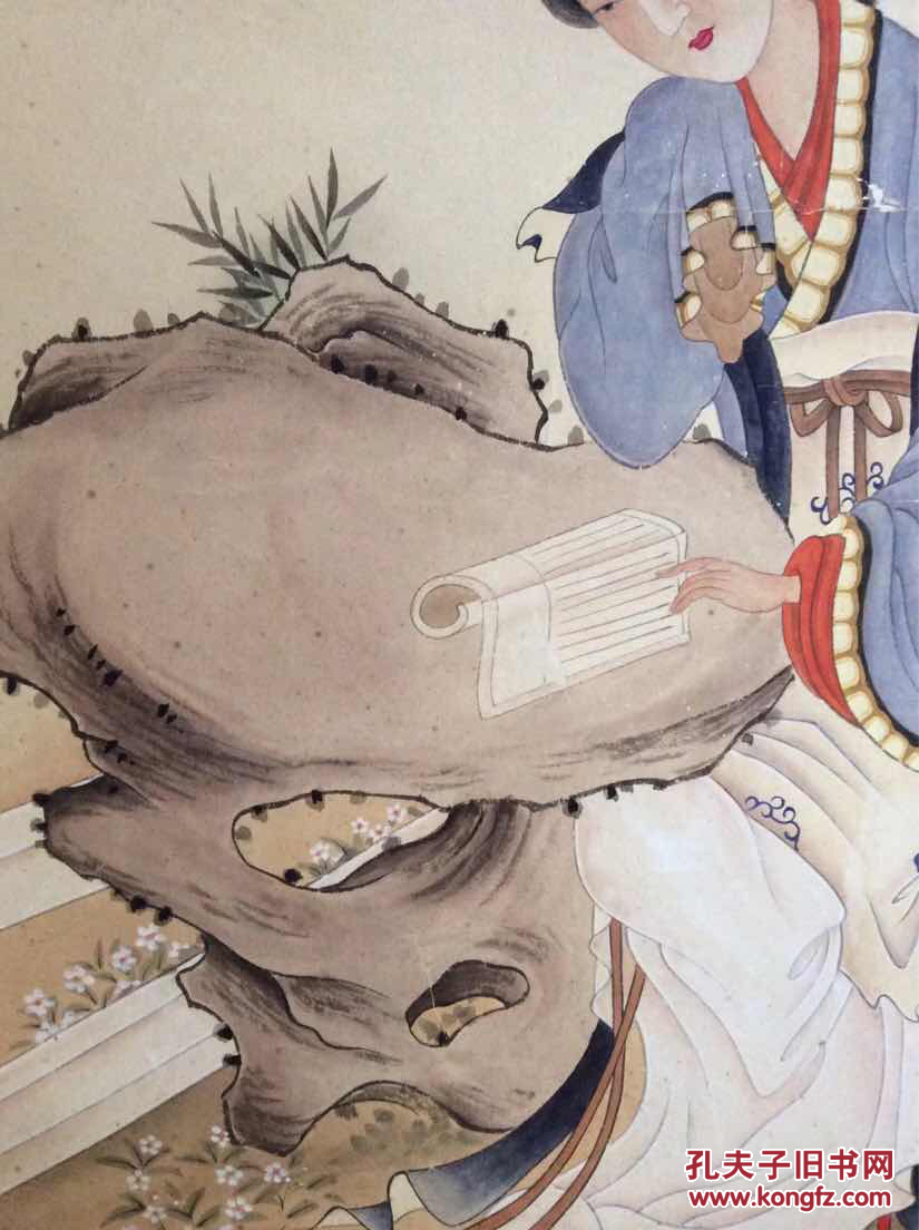 三平尺,确保手绘老画,精微生动,人物丰美,有清人费丹旭改琦之风