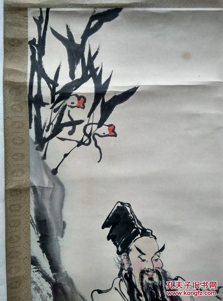 天津著名画家李翔龙约80年代5平尺原装裱纸本国画人物立轴(保真)