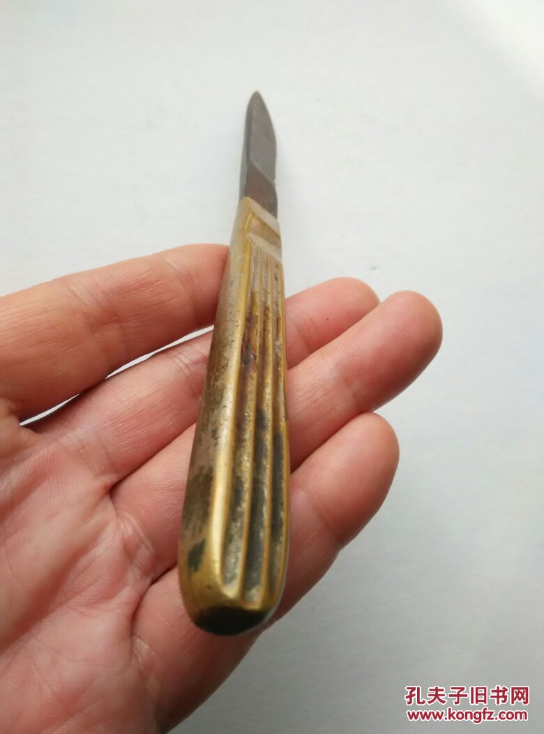 清末民国老铜柄铁刃裁纸刀宣纸刀毛边书裁刀文房刀具铜器铁器