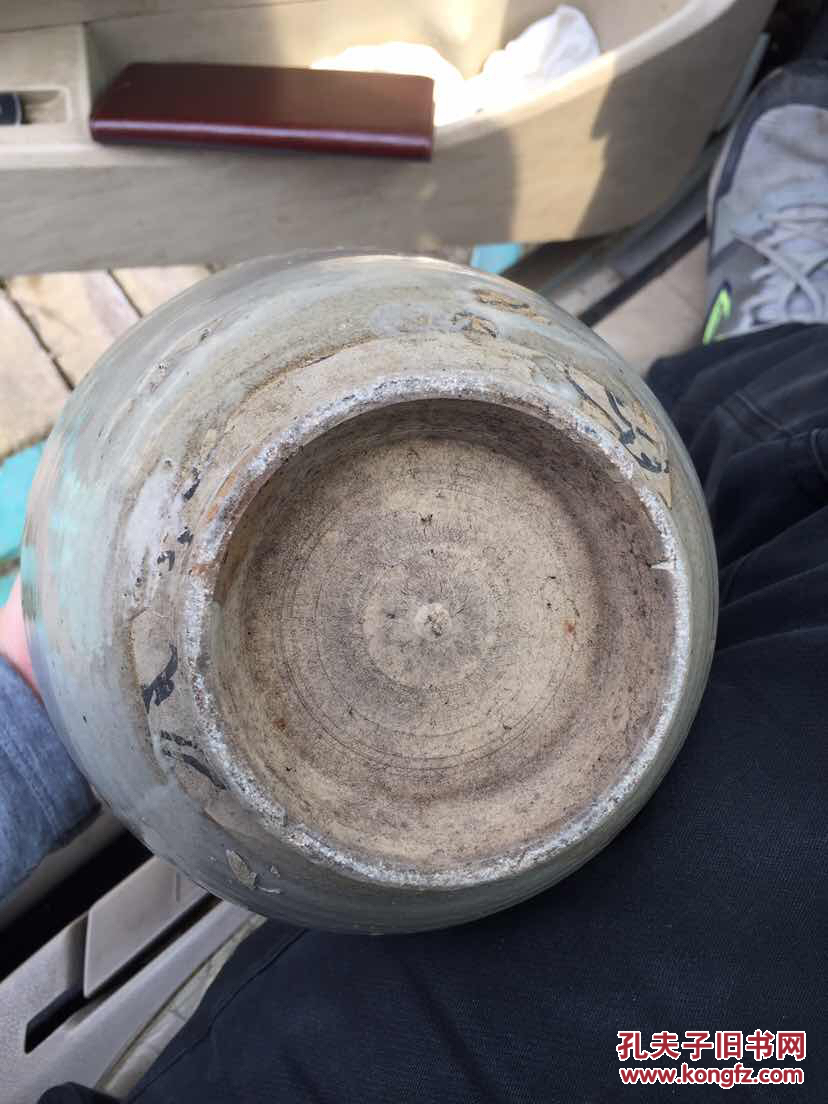 博物馆级珍品元代石灰碱青釉罐腹接胎珍稀品完好釉不及底识者宝之