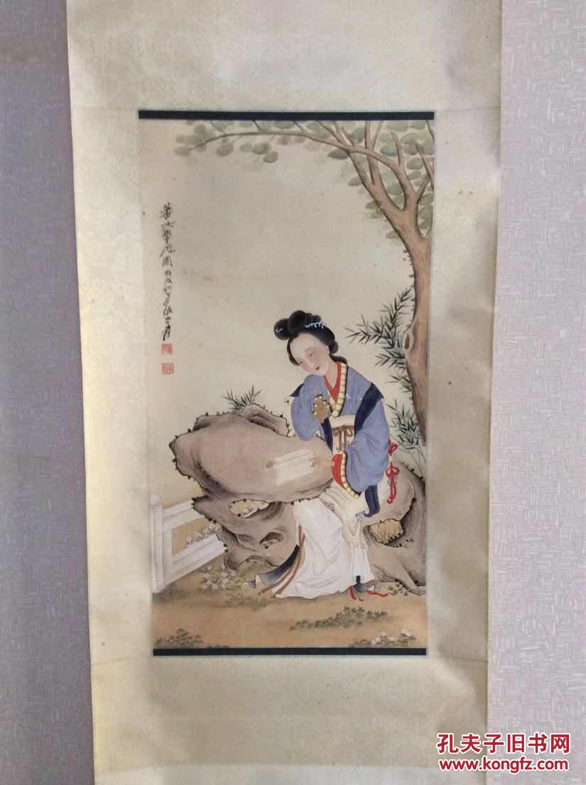 三平尺,确保手绘老画,精微生动,人物丰美,有清人费丹旭改琦之风