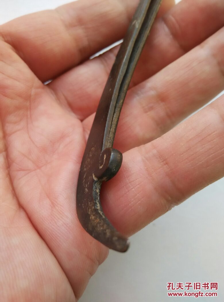 11cm清代大年份刻铜刻花纹工老铜夹子针线活老铜针夹针钳