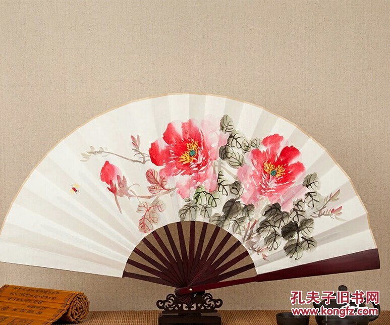 十寸中国风国画纯手绘宣纸牡丹折扇
