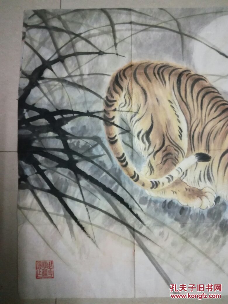 著名画虎名家蔡长林蔡影先生大幅精品月下王者虎