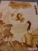 中国南阳丝绢烙画：长寿富贵松鹤图 (馈赠亲友长者的上乘佳品)