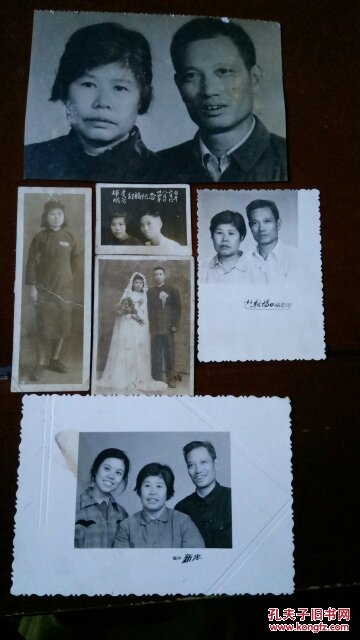民国至80年代黑白老照片一组:明芳与辉才民国三十四年订婚、结婚、美女单人及全家福纪念照片共六张